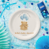 Cute Minimalis Blue Balloon Bear Baby Shower ペーパープレート (パーティー)