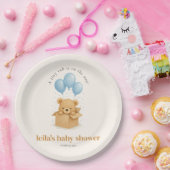 Cute Minimalis Blue Balloon Bear Baby Shower ペーパープレート (パーティー)