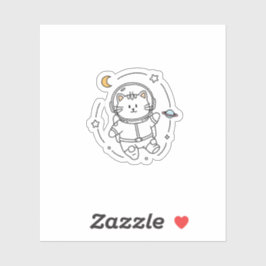 Cute Minimalist Astronaut Cat Line Art  シール