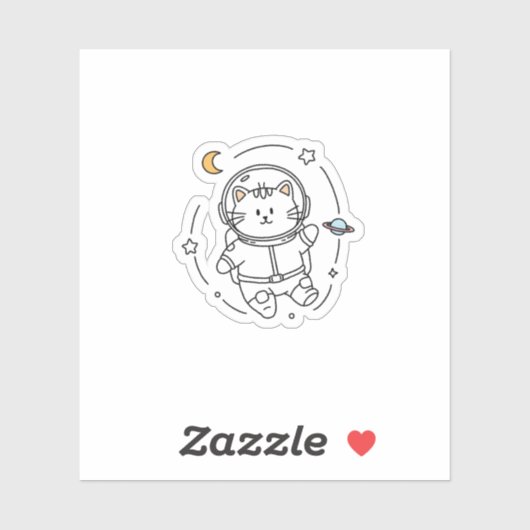 Cute Minimalist Astronaut Cat Line Art シール (シート)
