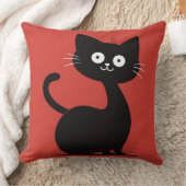 Cute Minimalist Black Cat Cartoon Funny Cat クッション (ブランケット)