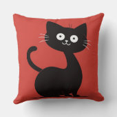 Cute Minimalist Black Cat Cartoon Funny Cat クッション (裏面)