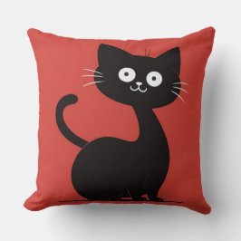 Cute Minimalist Black Cat Cartoon Funny Cat クッション