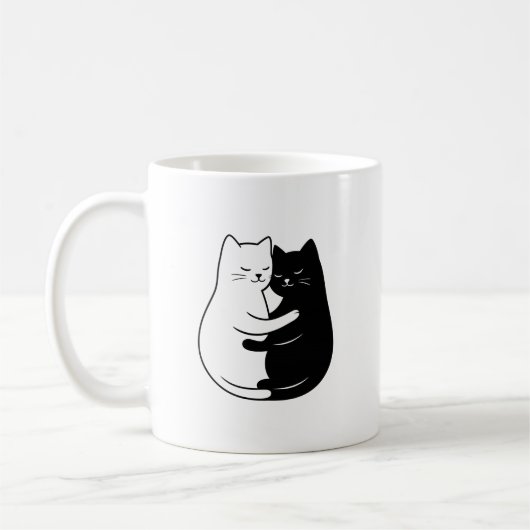 Cute Minimalist Black & White Cat Love Design コーヒーマグカップ (左)