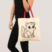 Cute Minimalist Kitten Line Art Tote Bag トートバッグ (正面(商品))