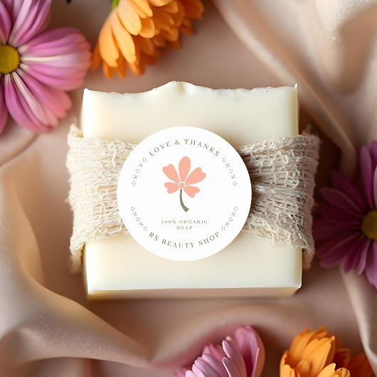 Cute Minimalist Pink Rustic Flower for Artisans ラウンドシール