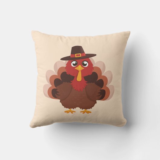 Cute Minimalistic Thanksgiving Funny Gobble Turkey クッション (裏面)
