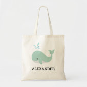 Cute Mint Green Whale Kids' Personalized トートバッグ (正面)