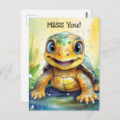 Cute "Miss You" Turtle Themed ポストカード (正面/裏面)