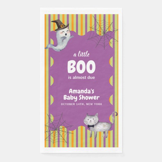 Cute Modern A Little Boo Ghost Cat Baby Shower (正面)