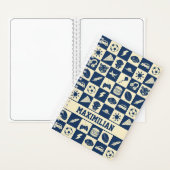 Cute Modern Blue Checkered Icons Pattern Boy's Fun ノートブック (内側)