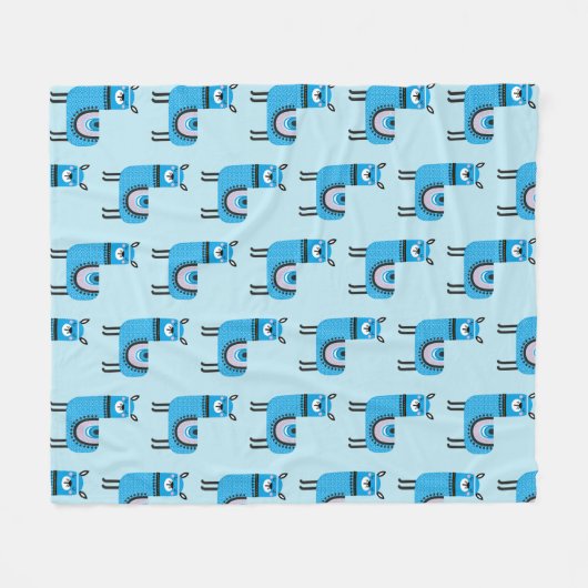Cute Modern Blue Llama Pattern フリースブランケット (正面(横))