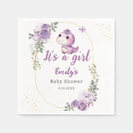 Cute Modern Boho Watercolor Dinosaur floral girl  スタンダードカクテルナプキン