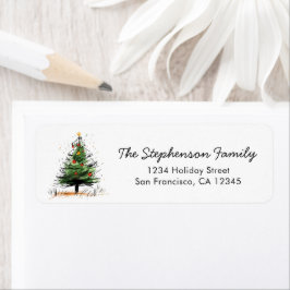 Cute Modern Christmas Tree Festive Return Address ラベル