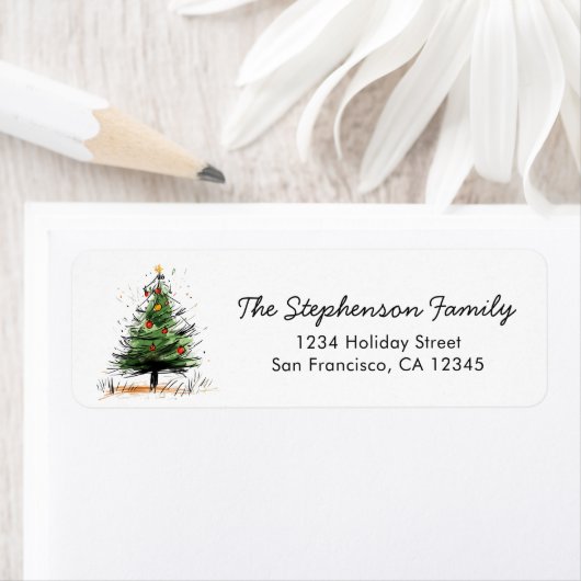 Cute Modern Christmas Tree Festive Return Address ラベル (インサイチュ)