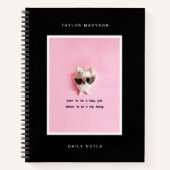 Cute Modern Custom Frame Photo Gift Monogram Black ノートブック (正面)