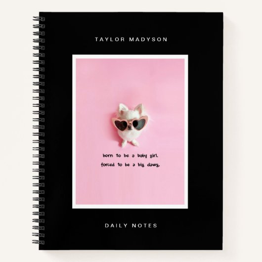 Cute Modern Custom Frame Photo Gift Monogram Black ノートブック (正面)