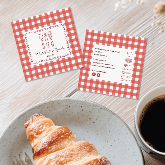 Cute Modern Farmhouse Gingham Bakery スクエア名刺