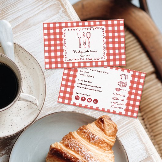 Cute Modern Farmhouse Gingham Social Icons 名刺