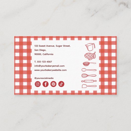 Cute Modern Farmhouse Gingham Social Icons 名刺 (裏面)