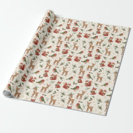 Cute Modern Forest Animal Christmas Gift Wrap Roll ラッピングペーパー