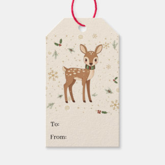Cute Modern Forest Animal Fawn Christmas Gift Tags ギフトタグ