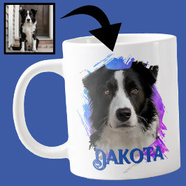 Cute Modern & Fun Blue Border Collie Dog Photo   ジャンボコーヒーマグカップ