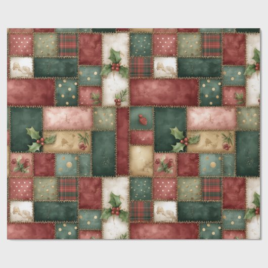 Cute Modern Gold Christmas Patchwork Pattern ラッピングペーパー (フラット)