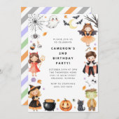 Cute Modern Halloween Birthday Costume Party 招待状 (正面/裏面)