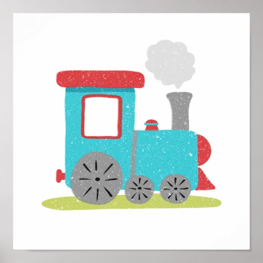 Cute & Modern Hand-Drawn Train Nursery Art ポスター (正面)