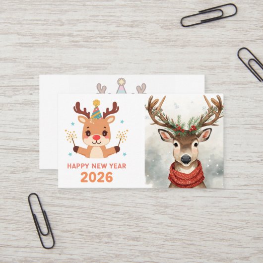 cute modern happy new year business card 名刺 (正面/裏面インサイチュ)