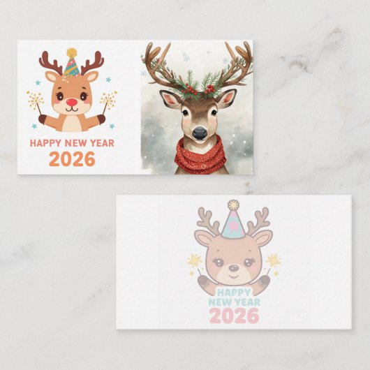 cute modern happy new year business card 名刺 (正面/裏面)