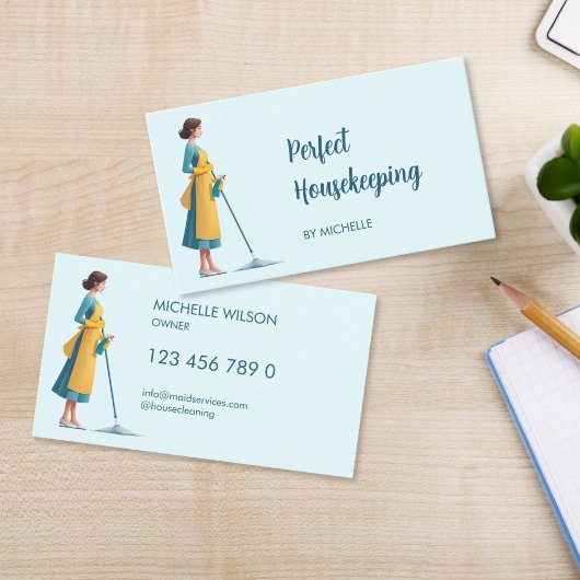 Cute Modern Maid Cleaning Housekeeping Services 名刺