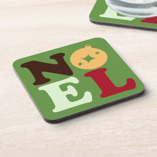 Cute Modern Noel Bright Retro Typography Christmas コースター (左側)