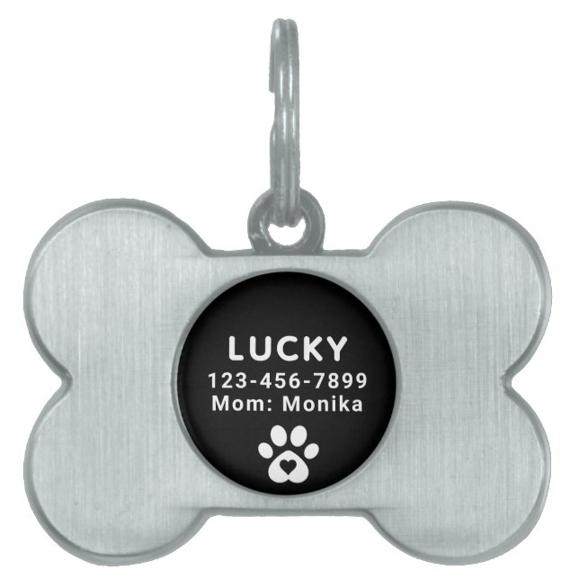 Cute Modern Personalized Dog Name Black ペットネームタグ (正面)
