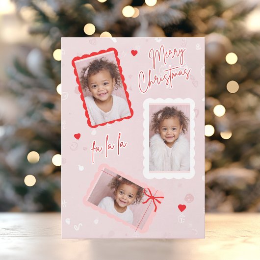 Cute Modern Pink Christmas Photo Card | Fa La La  シーズンカード