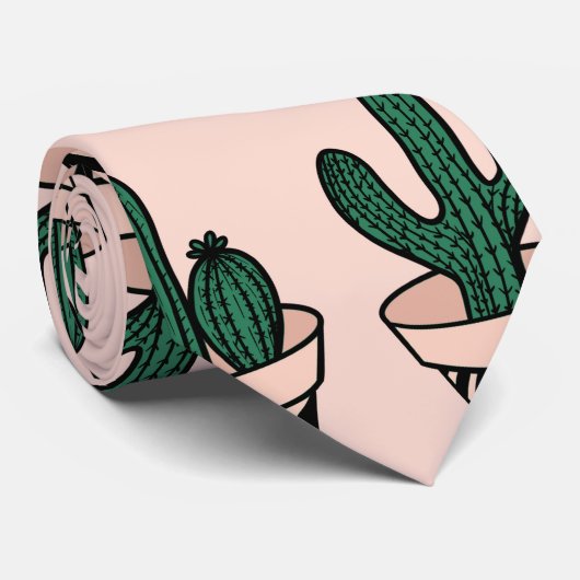 Cute Modern Pink Green Potted Cactus Pattern ネクタイ (ロール)