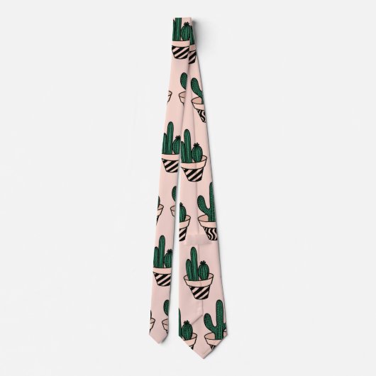 Cute Modern Pink Green Potted Cactus Pattern ネクタイ (裏面)