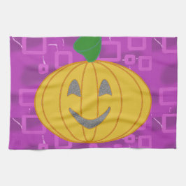 Cute Modern Pumpkin on Purple Geometric  キッチンタオル