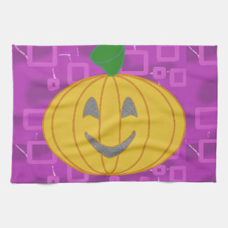 Cute Modern Pumpkin on Purple Geometric  キッチンタオル