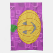 Cute Modern Pumpkin on Purple Geometric  キッチンタオル (縦)