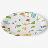 Cute Modern Watercolor Dinosaur Greenery Boy ペーパープレート (アングル)