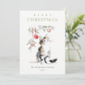 Cute Modern Watercolor Meowy Christmas Tree Cat シーズンカード (スタンド正面)