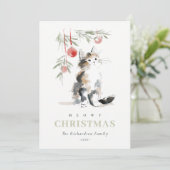 Cute Modern Watercolor Meowy Christmas Tree Cat シーズンカード (スタンド正面)