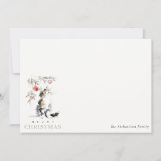 Cute Modern Watercolor Meowy Christmas Tree Cat ノートカード