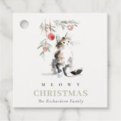 Cute Modern Watercolor Meowy Christmas Tree Cat フェイバータグ (正面)