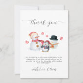 Cute Modern Winter Penguin Snowman Baby Shower サンキューカード (正面)