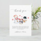 Cute Modern Winter Penguin Snowman Baby Shower サンキューカード (スタンド正面)
