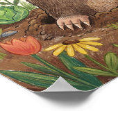 Cute Mole And Flowers Crayon Drawing Kid ポスター (角)