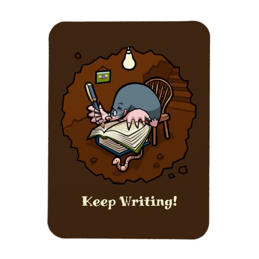 Cute Mole Keep Writing! Motivational Cartoon マグネット (縦)